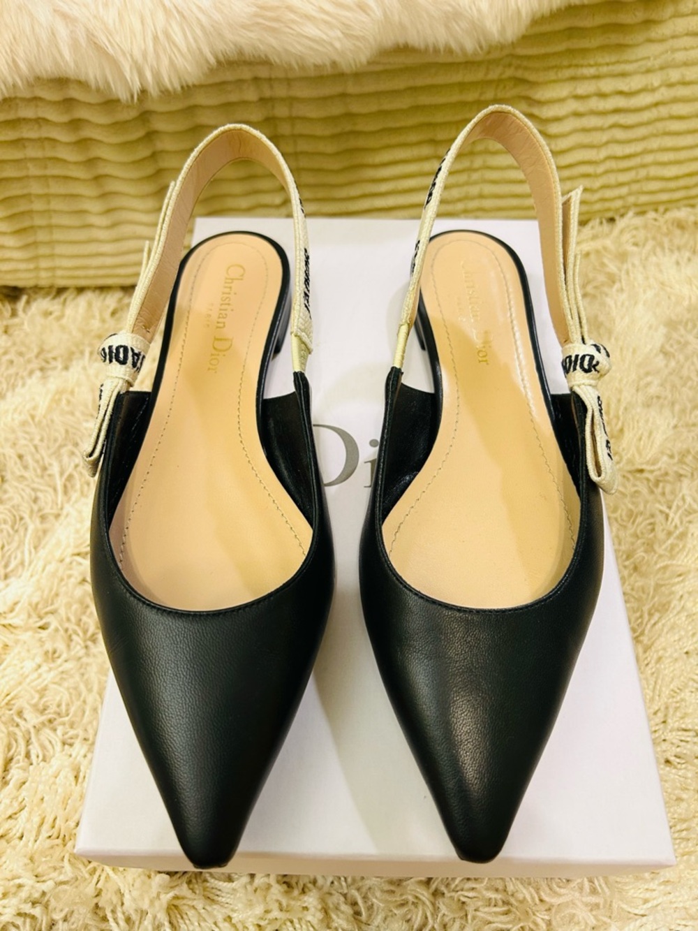 Christian Dior J’Adior Leather Slingback Flats – Black Size 37.5  Authenticated